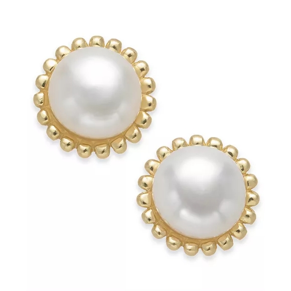 Gold And Pearl Flower Studs - Picture 1 of 4